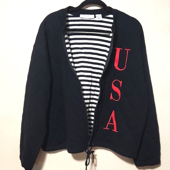 Vintage Chaus USA Blue Quilted  100% Cotton Dolman Zip Up Jacket Large HTF EUC - Picture 5 of 12